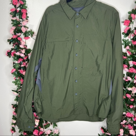 🌹Eddie Bauer Green Gray Hiking Button Up Large - Picture 1 of 7